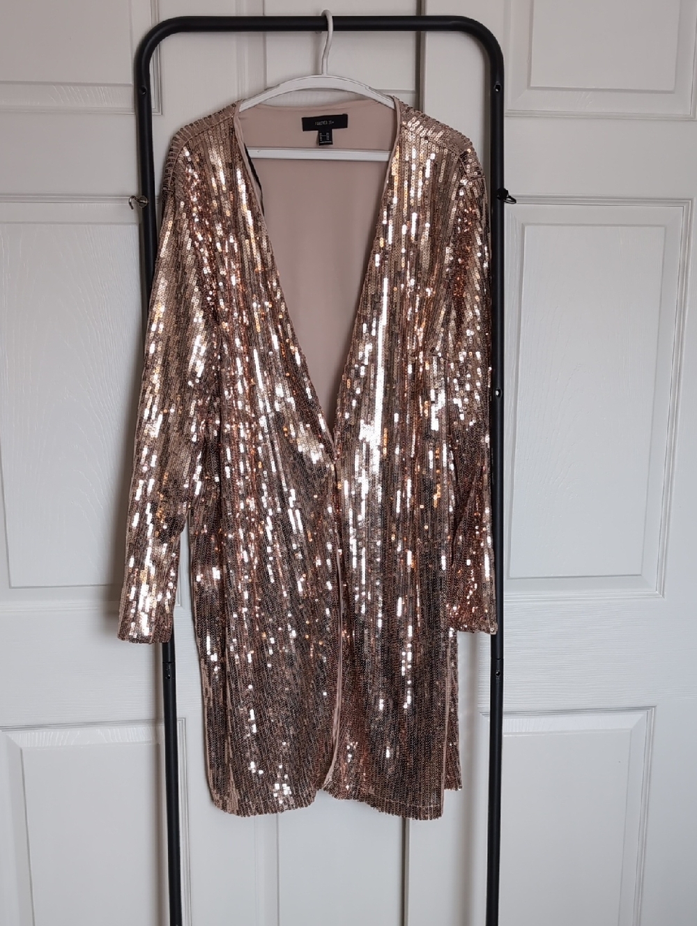 Forever 21 Rose Gold Sequin Long Sleeve Cardigan